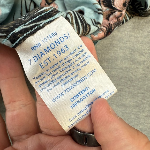 7 Diamons Shirts Mens Large Aqua Blue Floral Palms Button Up Lightweight Cotton - Picture 6 of 7